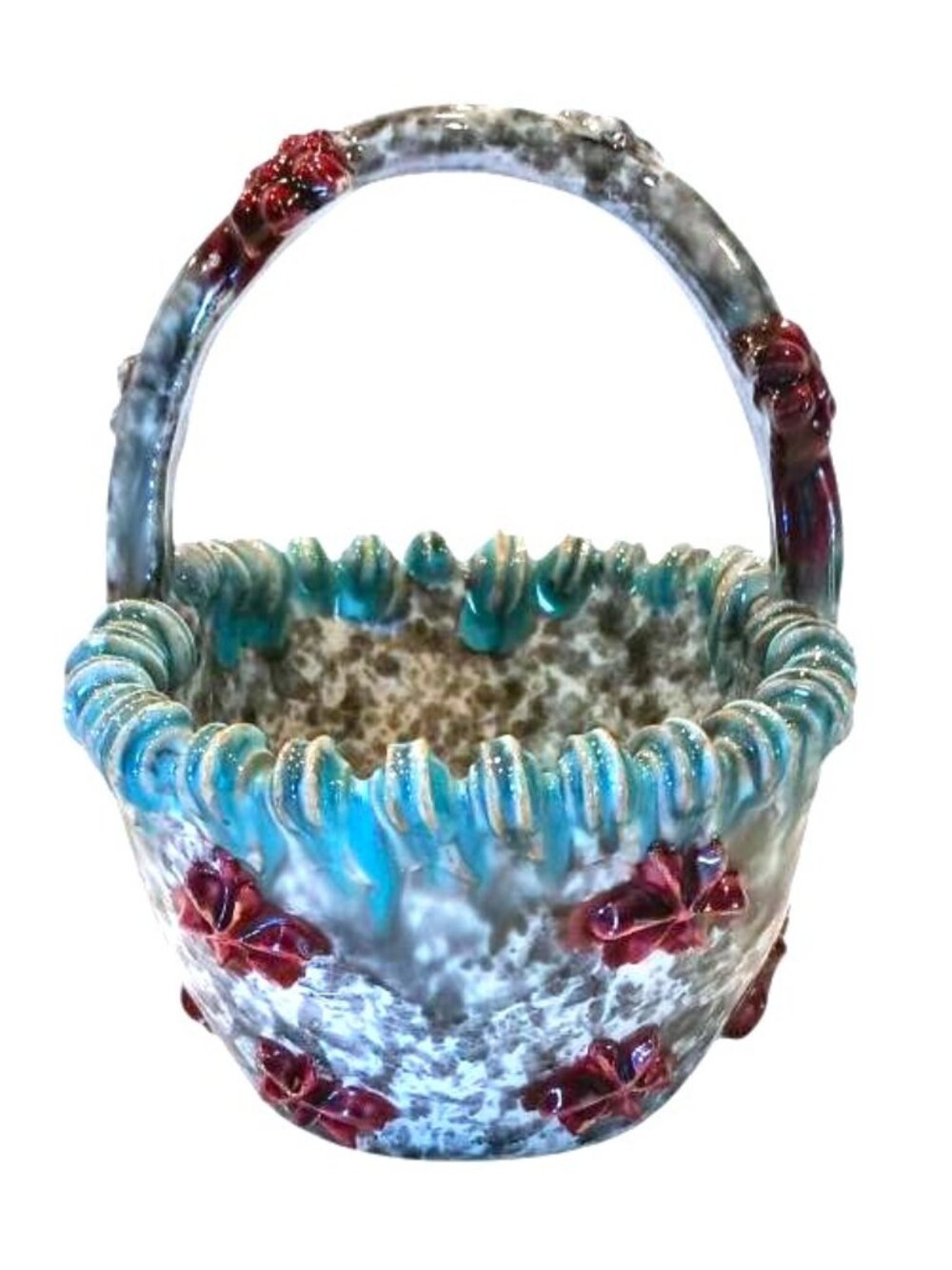 Vintage Fratelli Fanciullacci Ceramic Basket Italian Art Pottery Floral 1950s